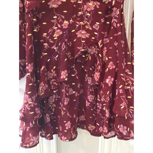 Altar’d State Lissa Faux Wrap Floral Mini Dress Small Fairycore Flowy Babydoll - Picture 2 of 14